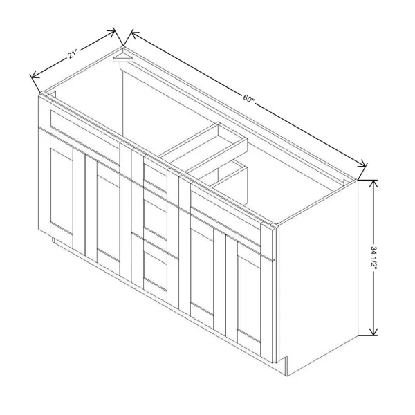 Fabuwood Allure Galaxy Cobblestone 60″ W X 34 1/2″ H X 21″ D Vanity Combo Double Sink Cabinet
